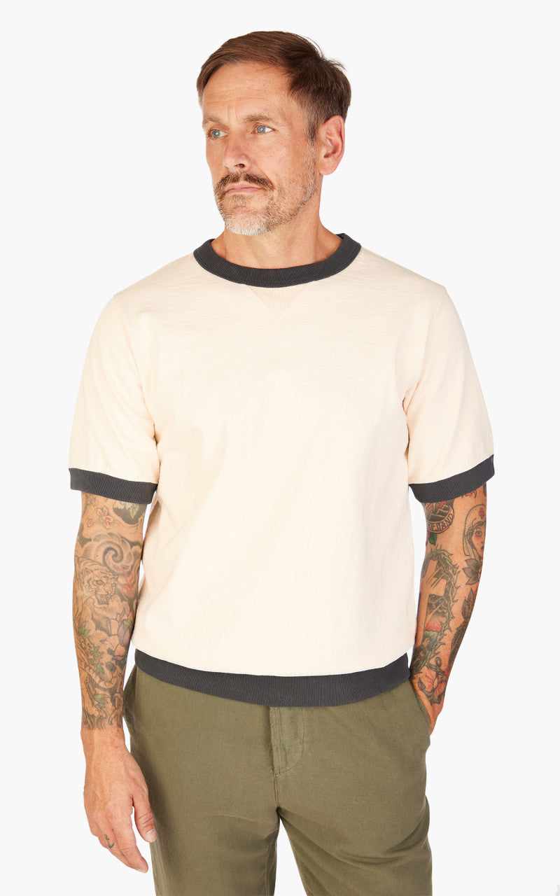 Jackman Dotsume Rib T-Shirt Ecru x Ink Black