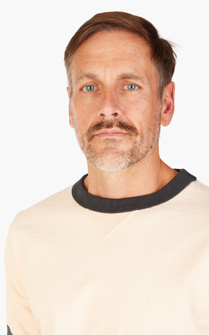 Jackman Dotsume Rib T-Shirt Ecru x Ink Black