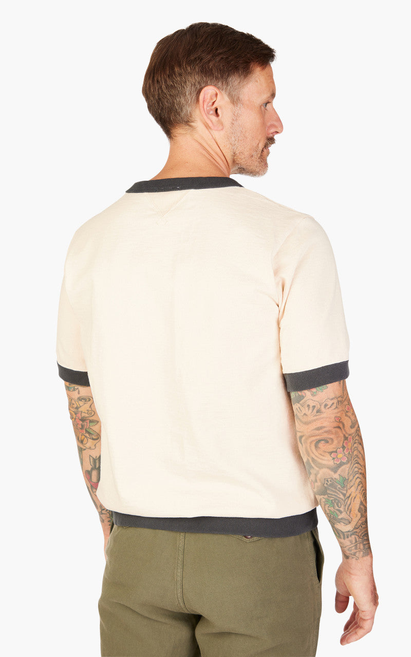 Jackman Dotsume Rib T-Shirt Ecru x Ink Black