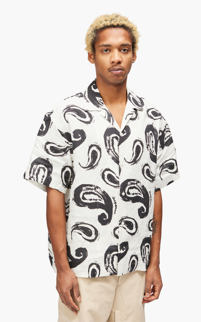 Jacquemus La Chemise Jean Painted Paisley Bowling Shirt White/Black