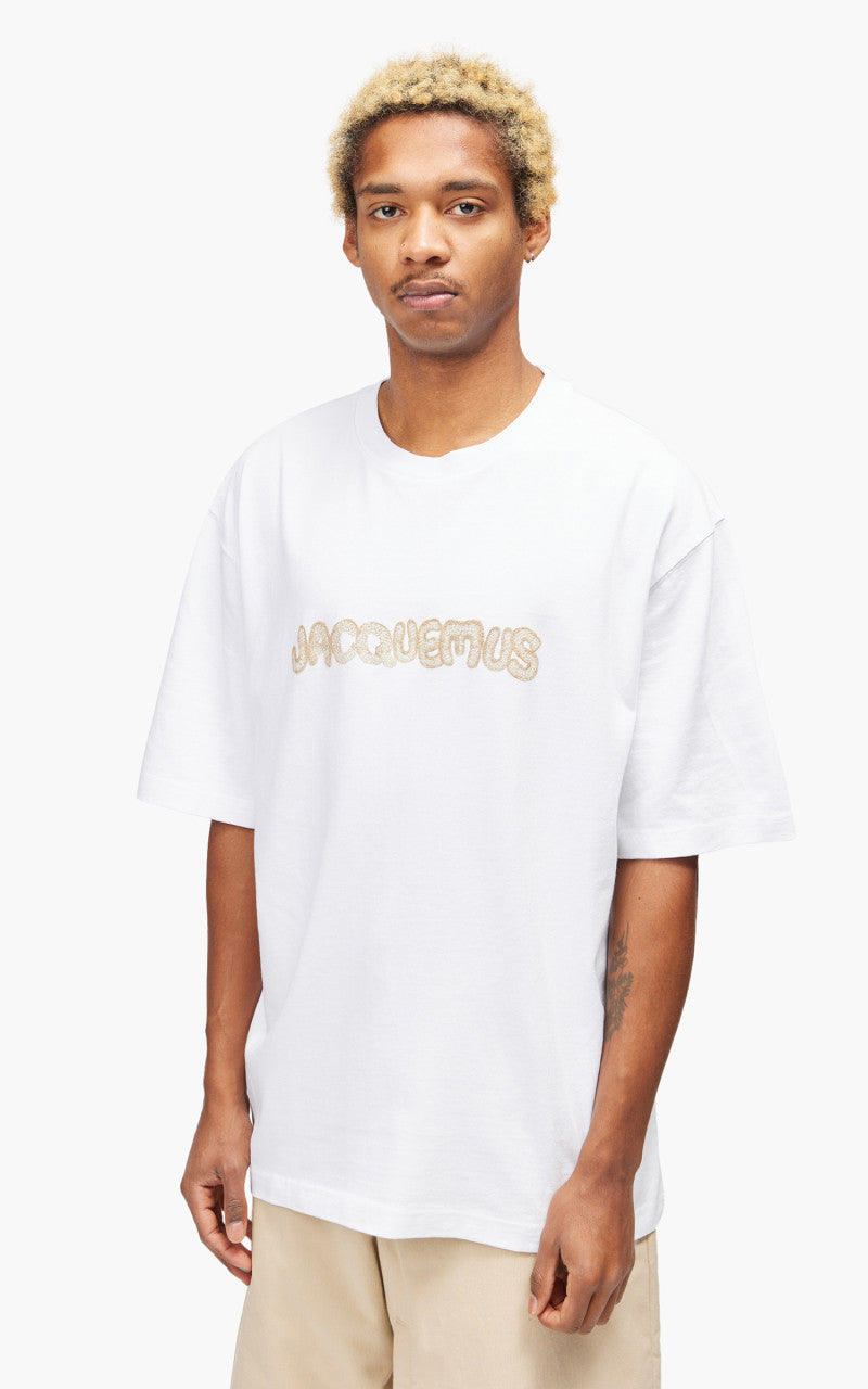 Jacquemus Le T-Shirt Raphia Print Macrame Logo White