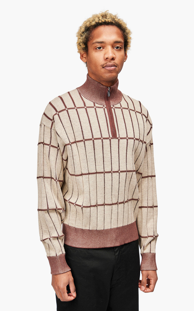 Jacquemus Le Pull Malha Checkered Knit Polo Multi-Beige