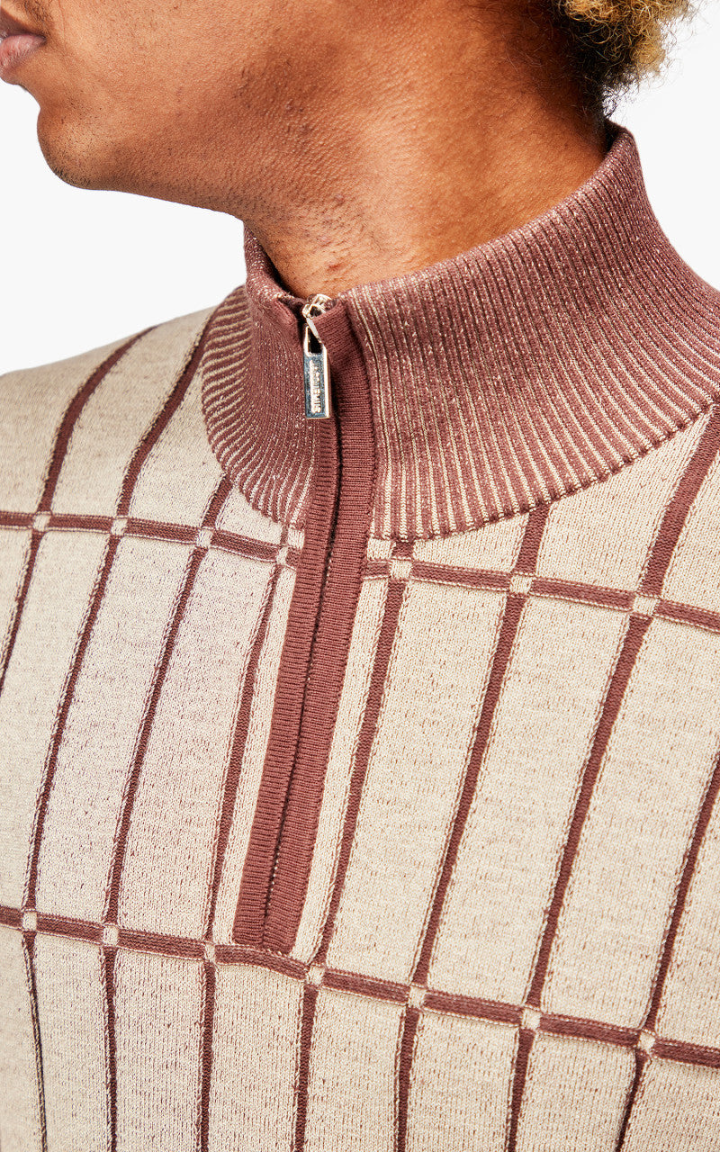 Jacquemus Le Pull Malha Checkered Knit Polo Multi-Beige