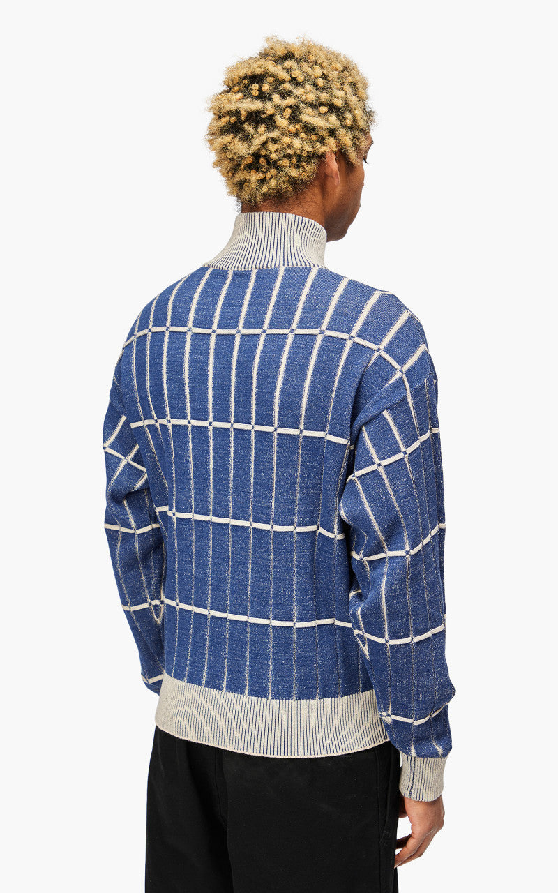 Jacquemus Le Pull Malha Checkered Knit Polo Multi-Blue