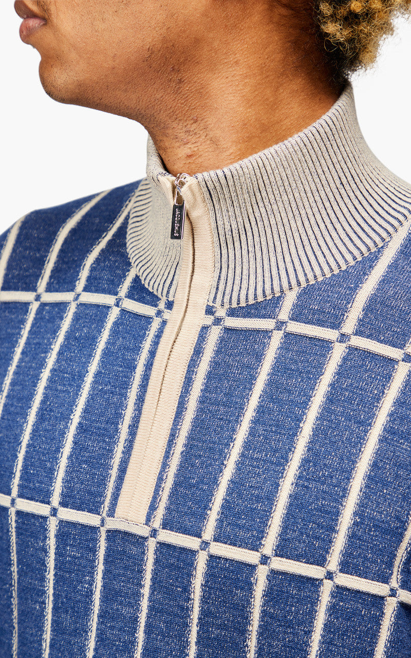 Jacquemus Le Pull Malha Checkered Knit Polo Multi-Blue
