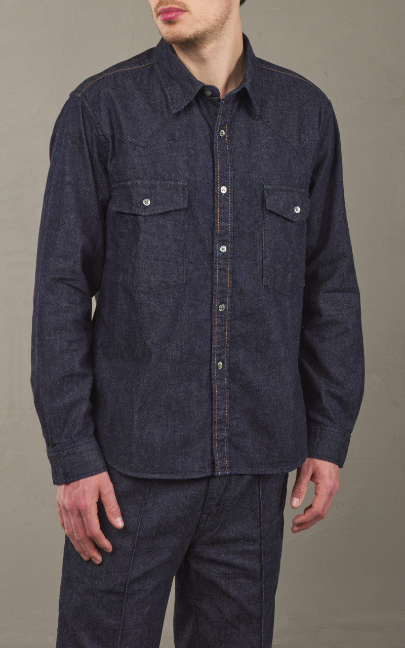 Japan Blue JBLS1043 Cote d’Ivoire Cotton Selvedge Denim Western Shirt Indigo 8oz