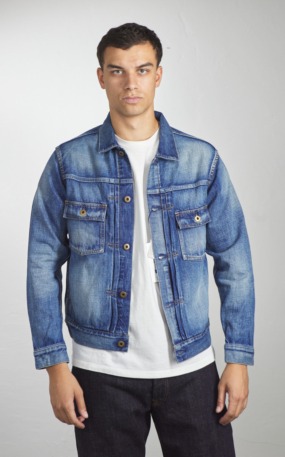 Japan Blue JBGJ1001 Type 2 Denim Jacket Mid Indigo Aging Wash 12.5oz