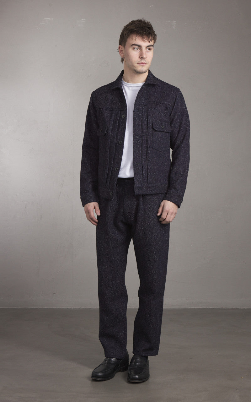 Japan Blue JBJE1513 Wide Tapered Tweed Denim 5P Trouser Dark Indigo 12oz