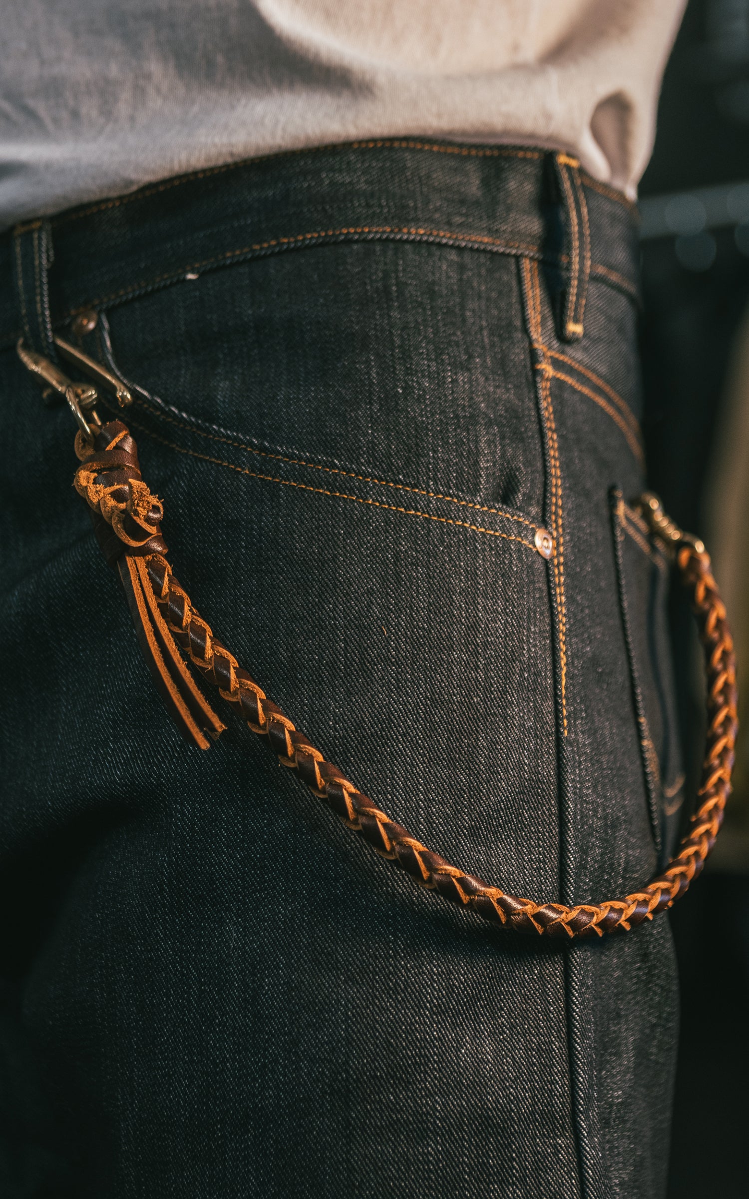 Jean Dessel Hand-Woven Leather Wallet Chain Brown