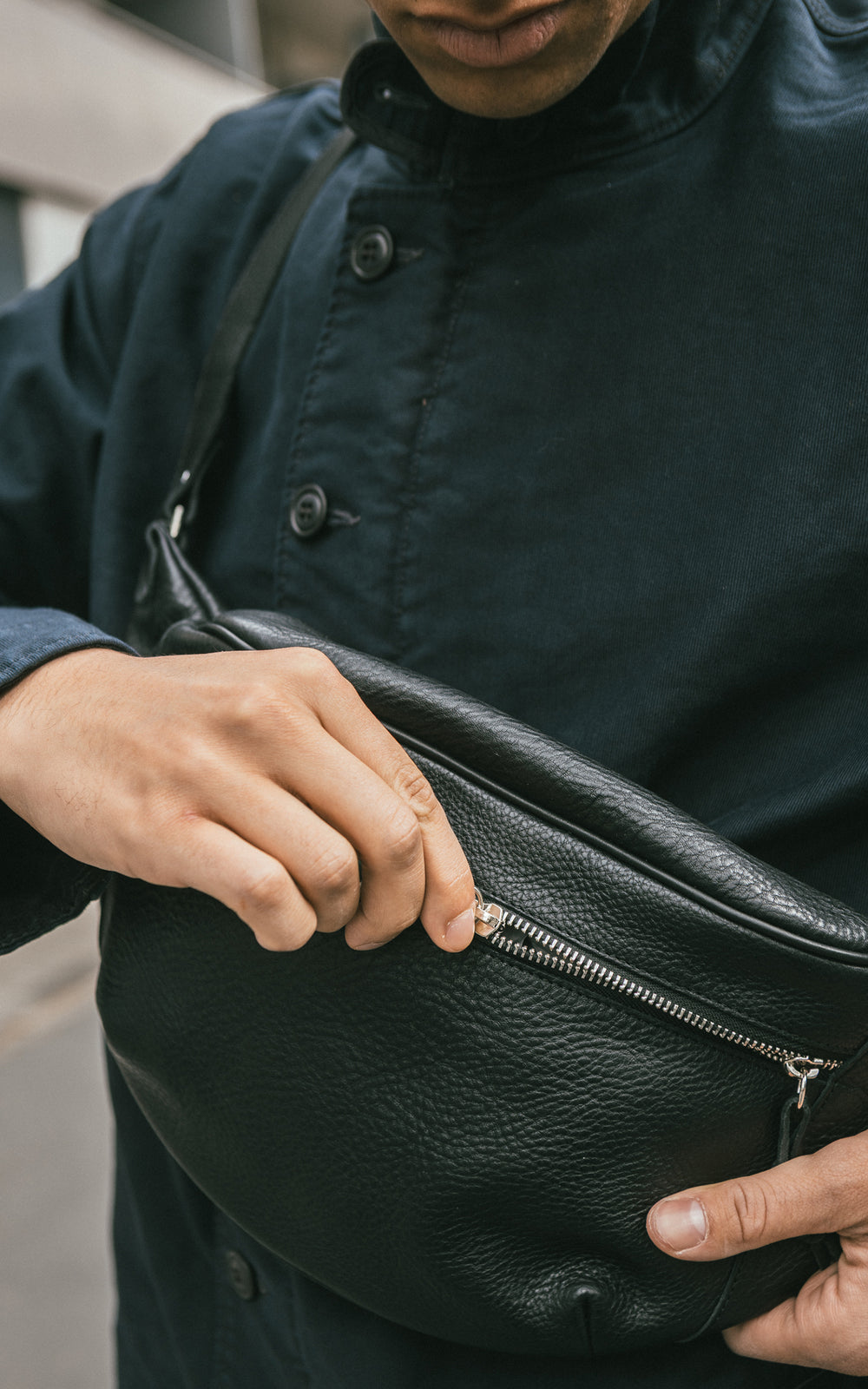 Jean Dessel Cowhide Leather Waist Bag Black