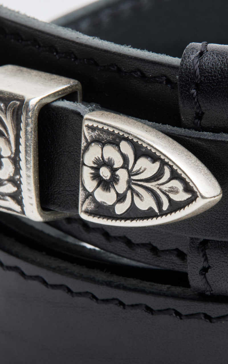 Jean Dessel Western Belt Flowers Buckle Black