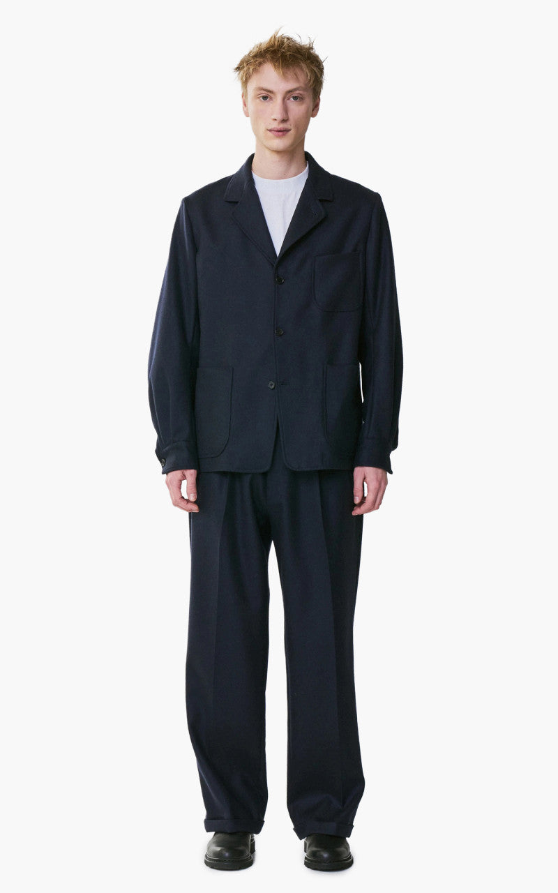 Kaptain Sunshine 2 Pleats Wide Trousers Wool Navy
