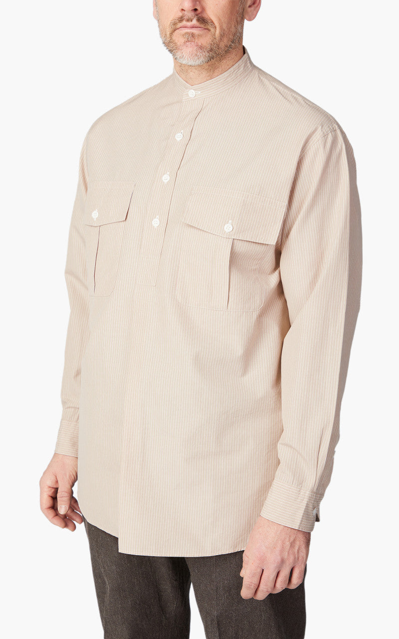 Kaptain Sunshine Cotton Pullover Standcollar Shirt Sand Stripe