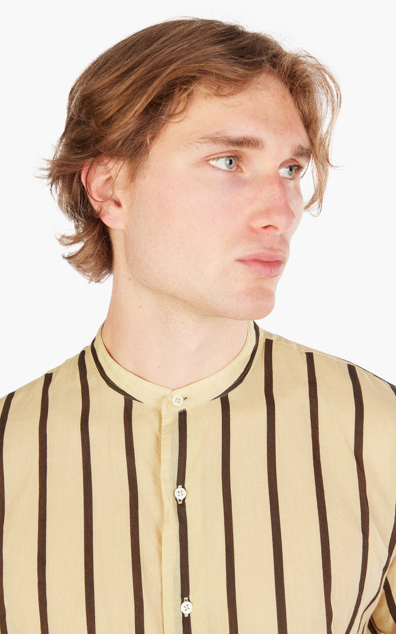 Kaptain Sunshine Stand Collar Shirt Beige Stripe