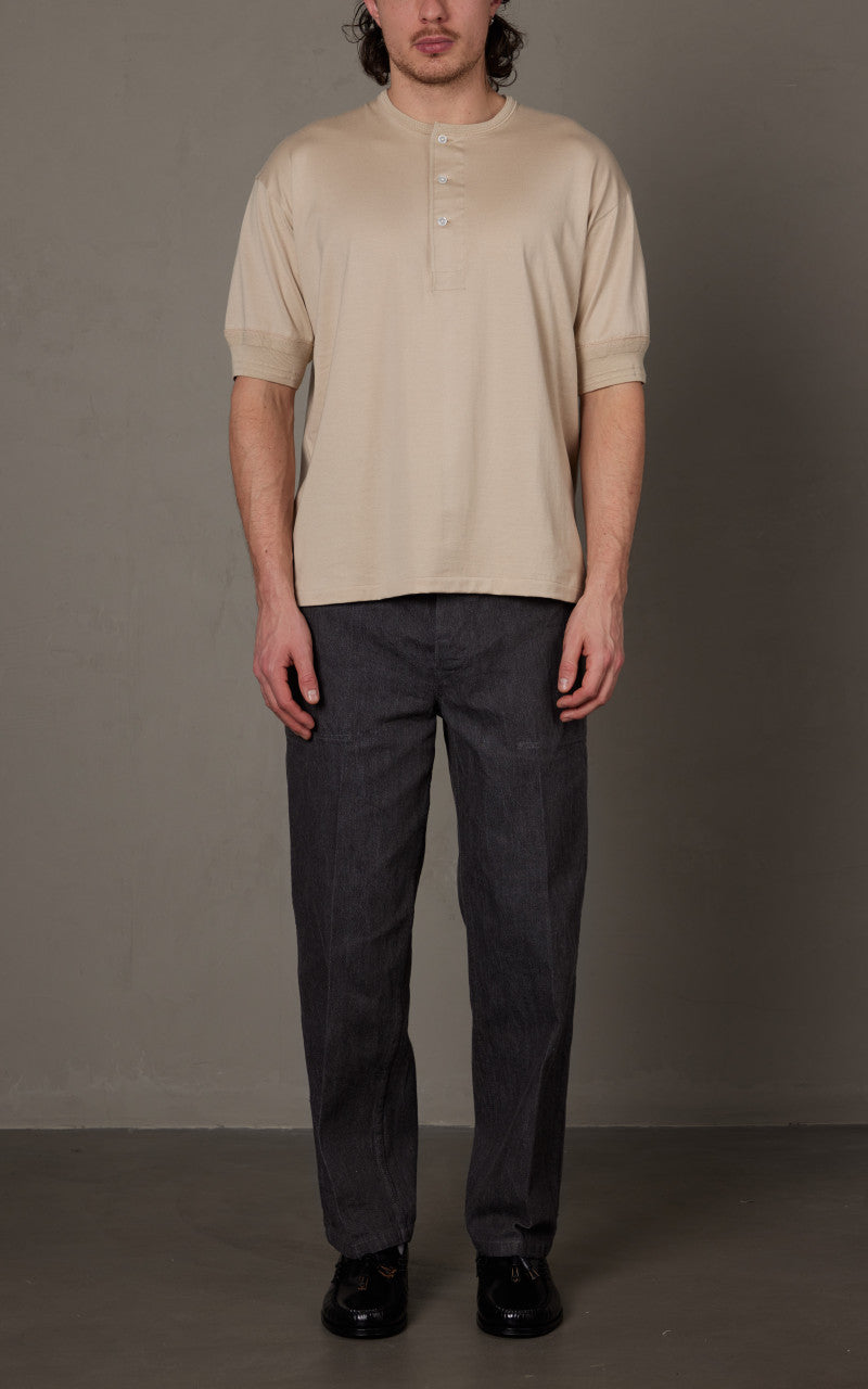 Kaptain Sunshine Suvin Supima Tube Henleyneck Tee Light Beige