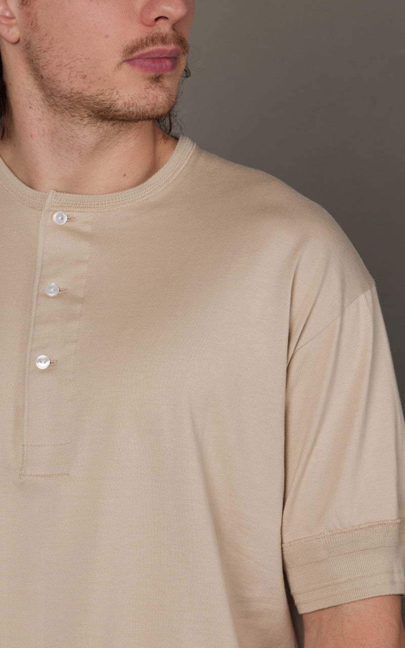 Kaptain Sunshine Suvin Supima Tube Henleyneck Tee Light Beige