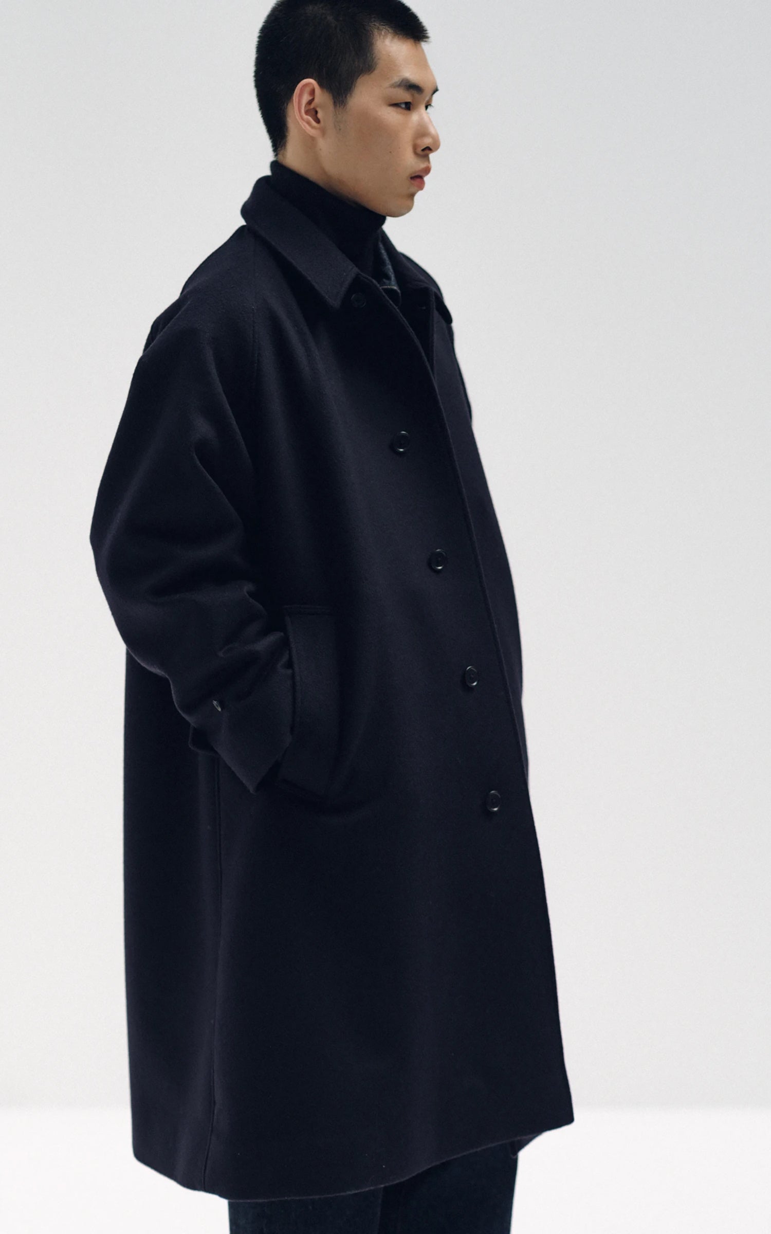 Kaptain Sunshine Walker Coat Cashmere Wool Navy