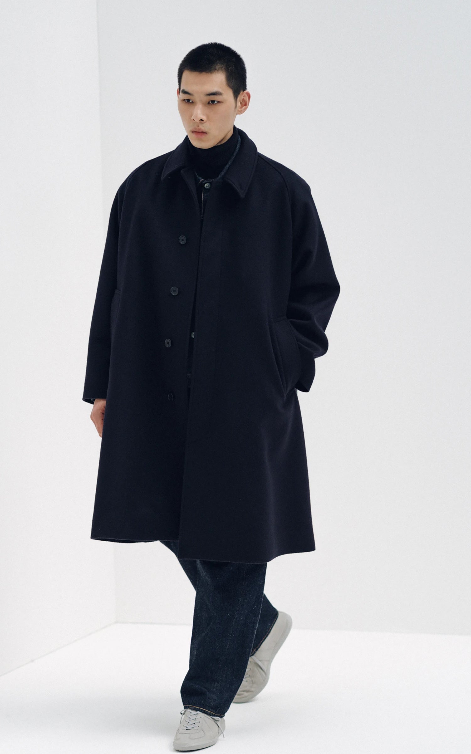 Kaptain Sunshine Walker Coat Cashmere Wool Navy