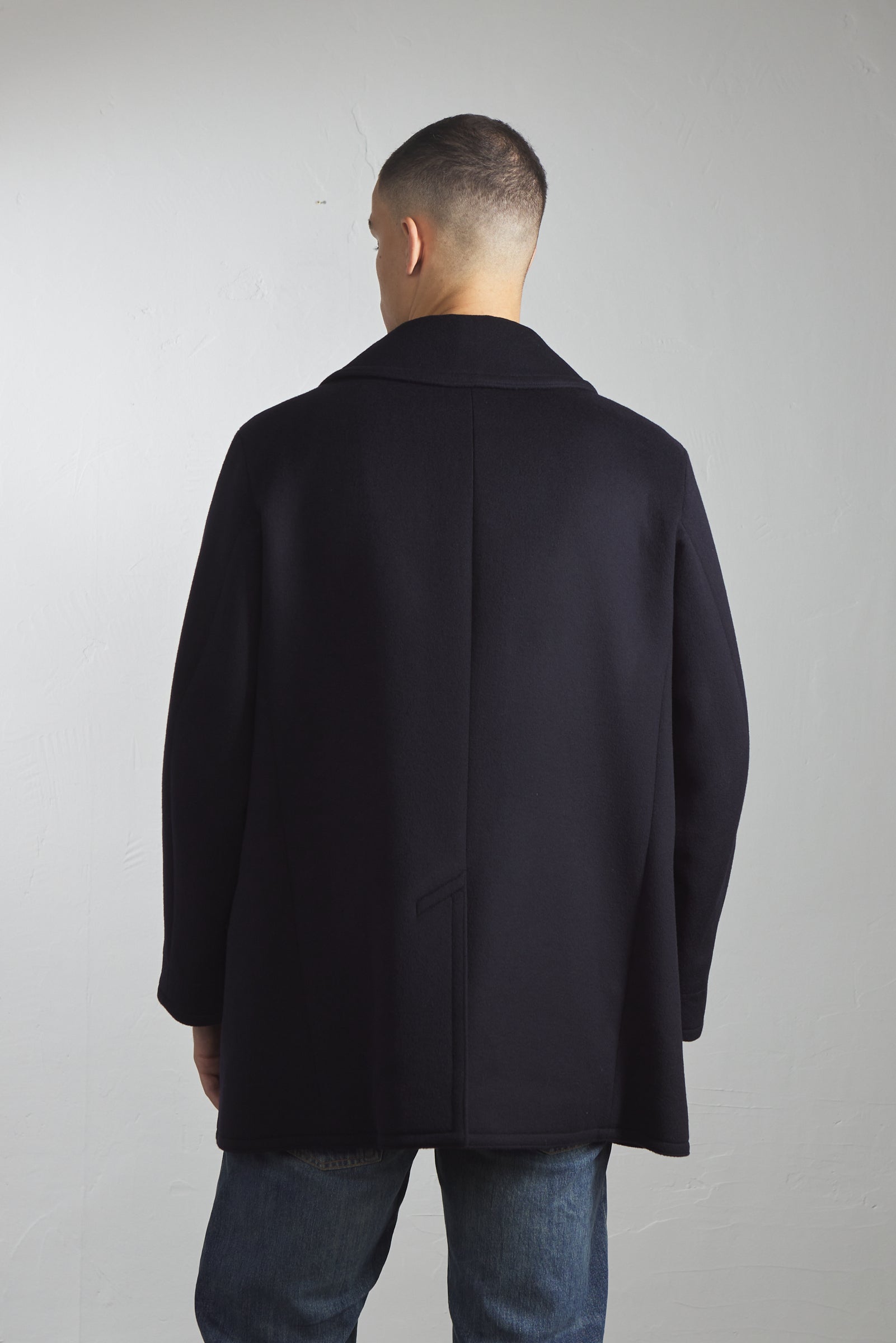 Kaptain Sunshine Pea Coat Cashmere Wool Navy
