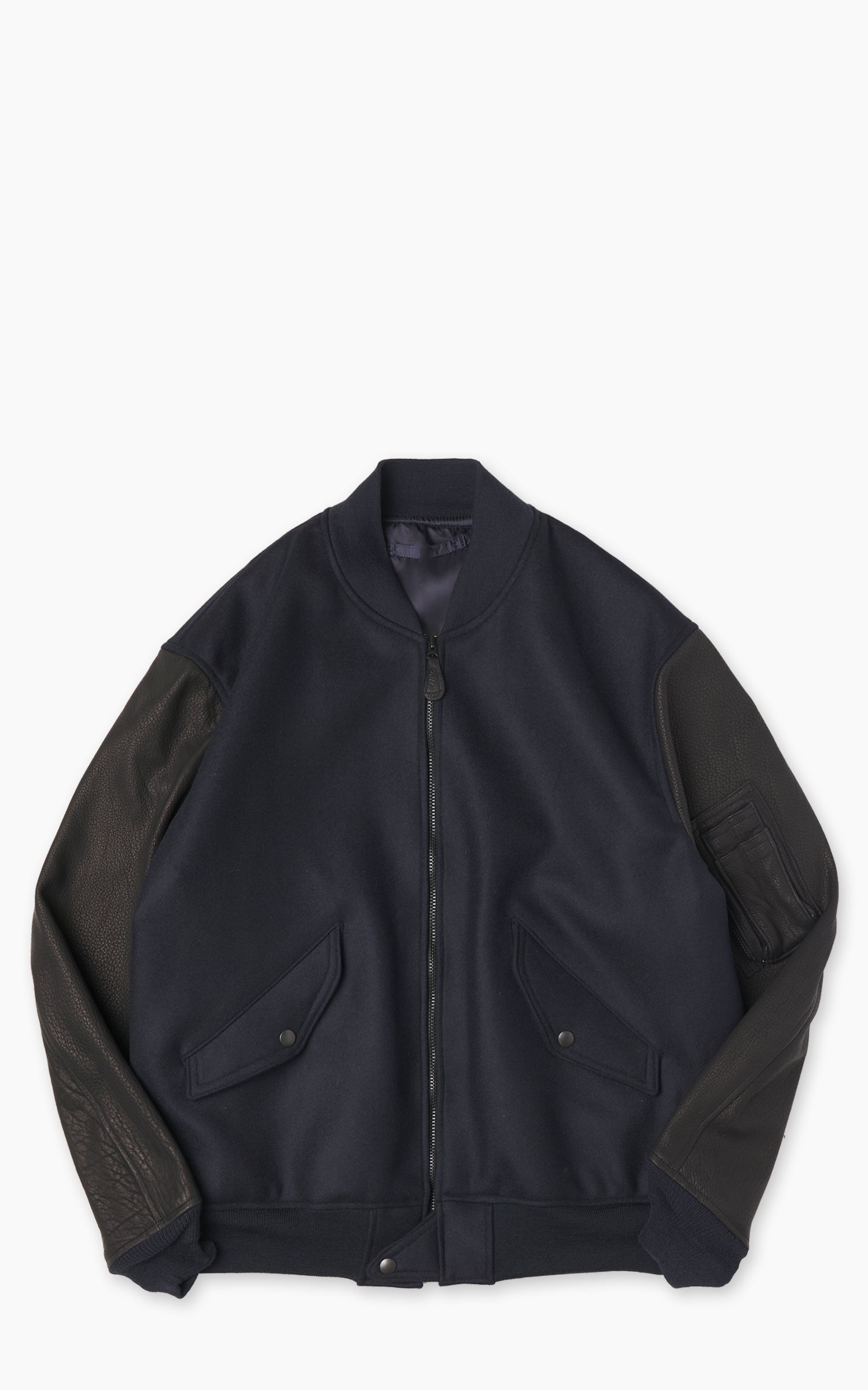 Kaptain Sunshine Melton Wool Bomber Jacket Navy