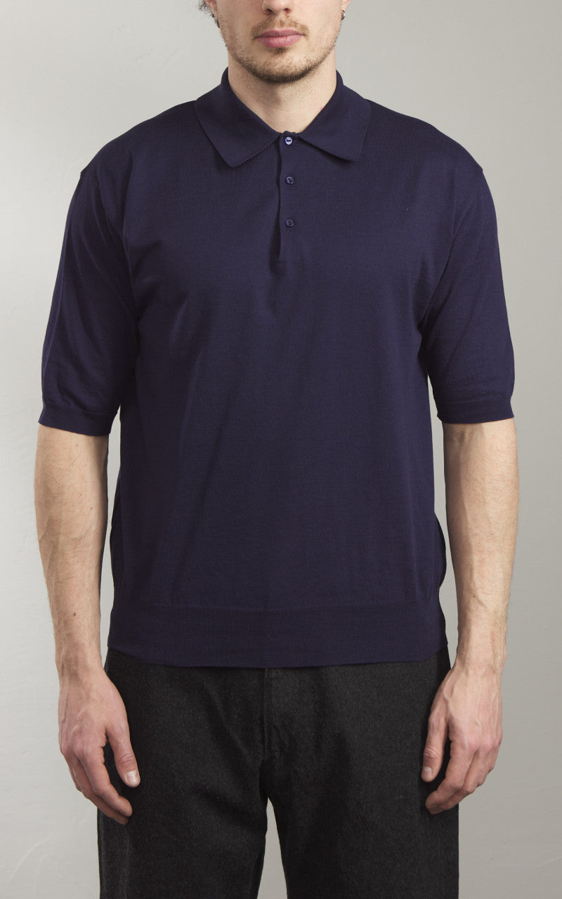 Kaptain Sunshine Cotton Knit Polo Shirt Navy