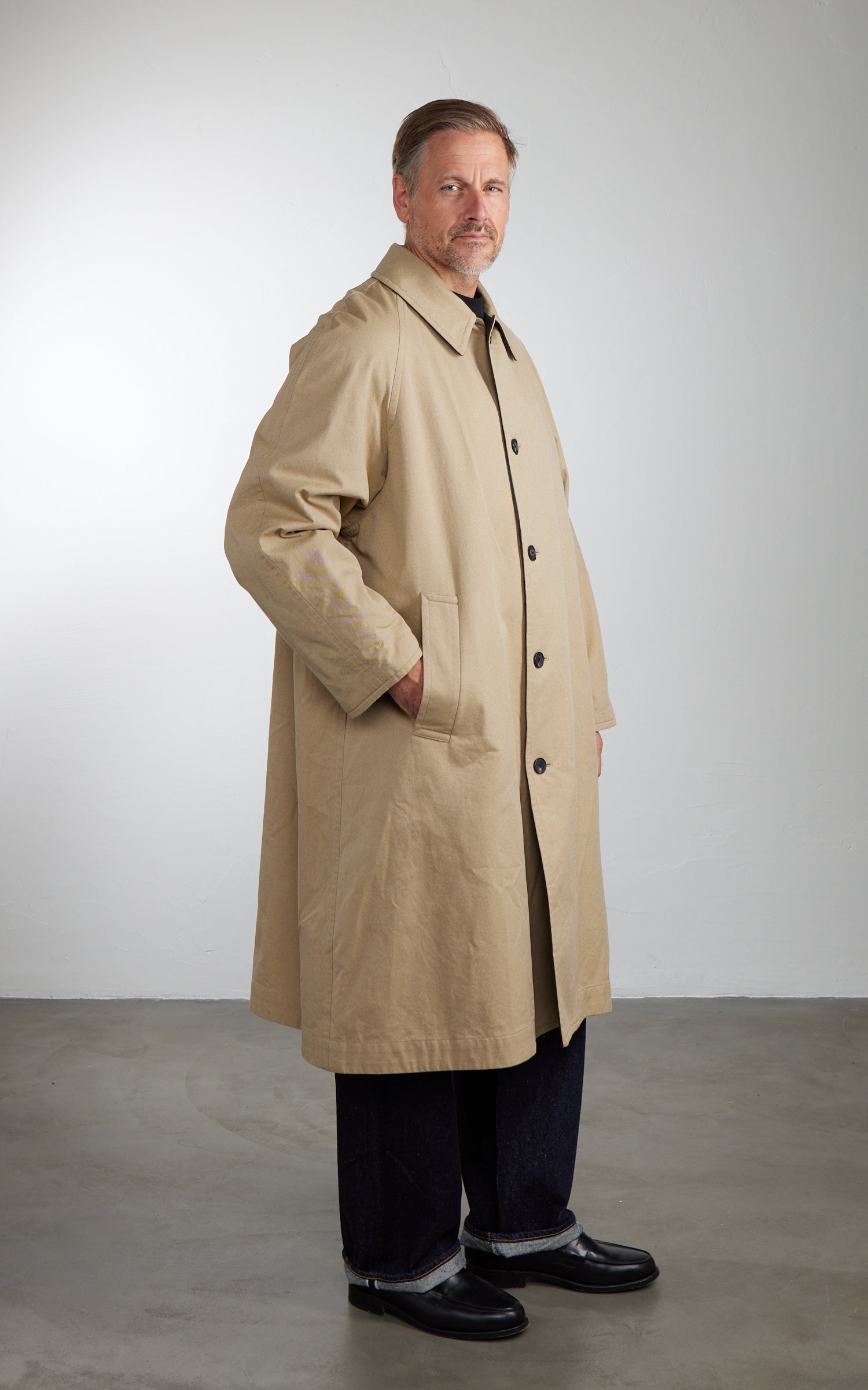 Kaptain Sunshine Umbrella Coat Cotton Mock Twist Khaki