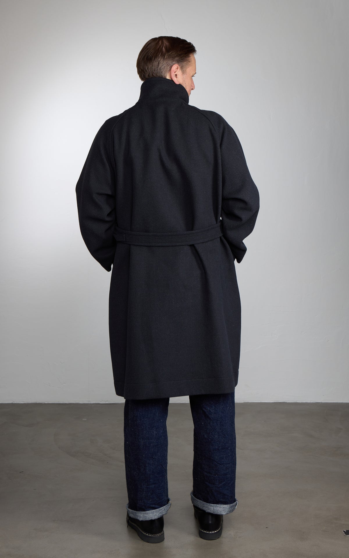 Kaptain Sunshine Stand Collar Coat Double Cloth Melton Charcoal