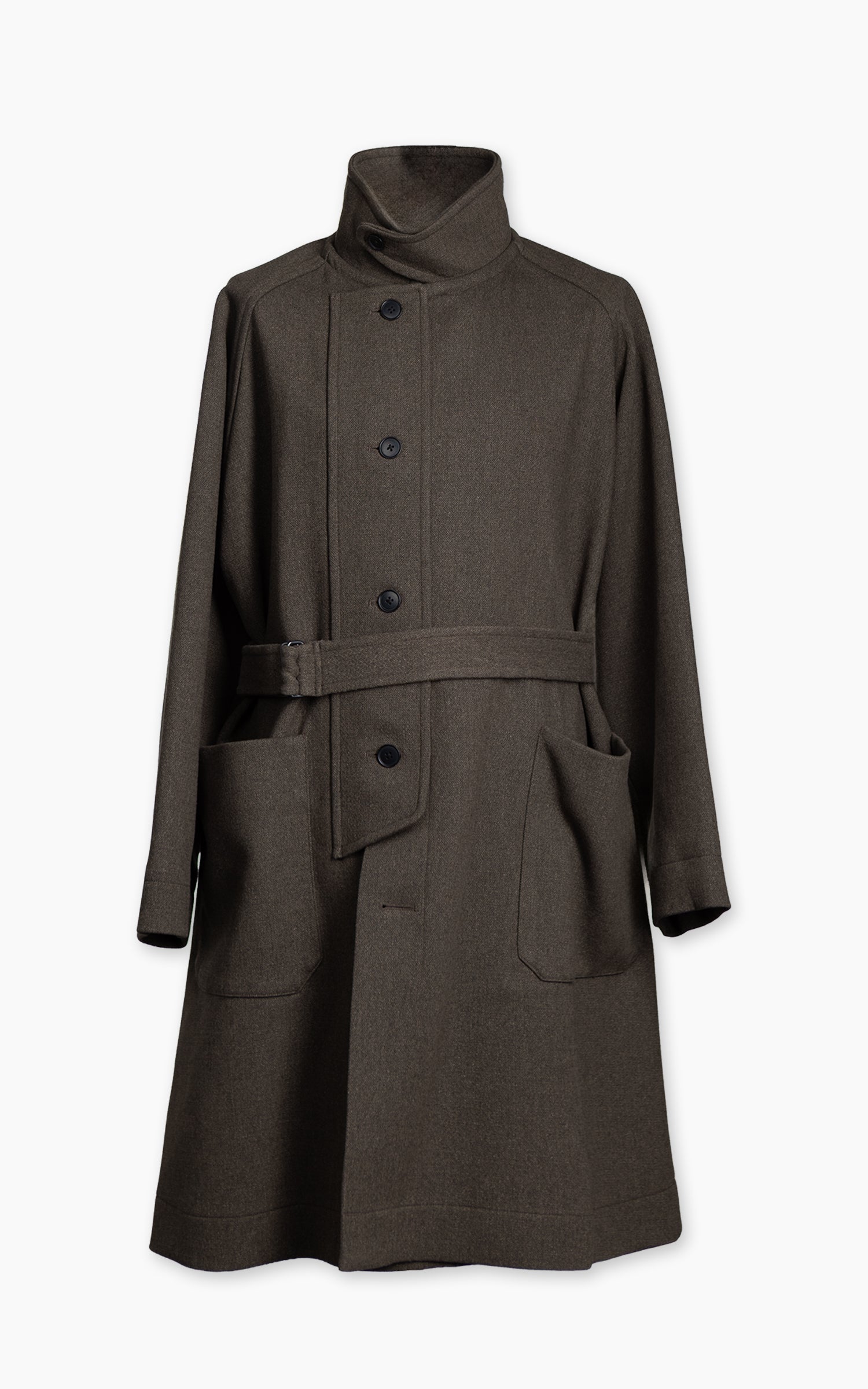 Kaptain Sunshine Stand Collar Coat Double Cloth Melton Moss