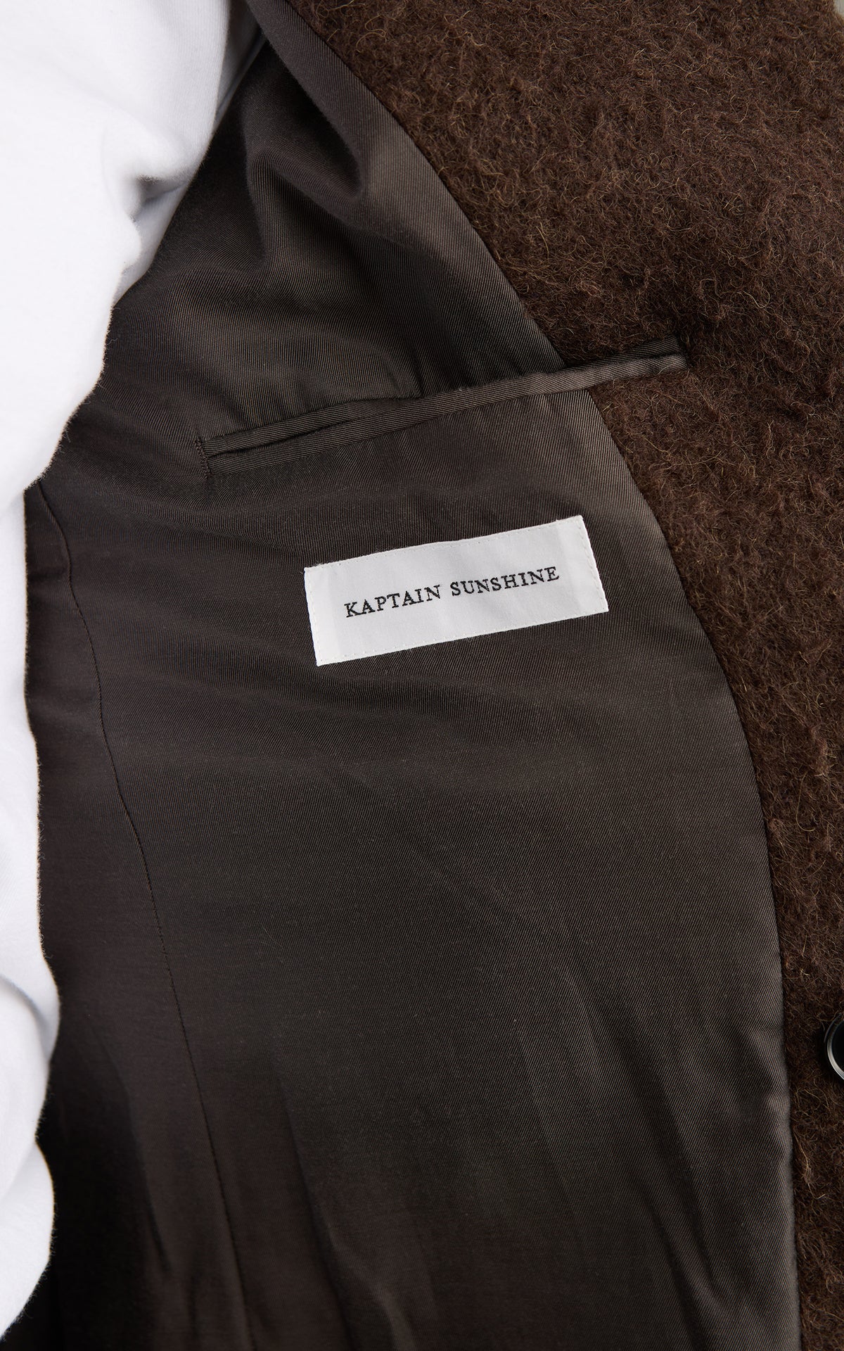 Kaptain Sunshine Double-Breasted Coat Napping Wool Cloth Top Brown