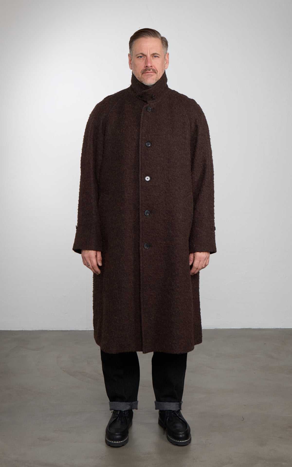 Kaptain Sunshine Napping Wool Umbrella Coat Top Brown