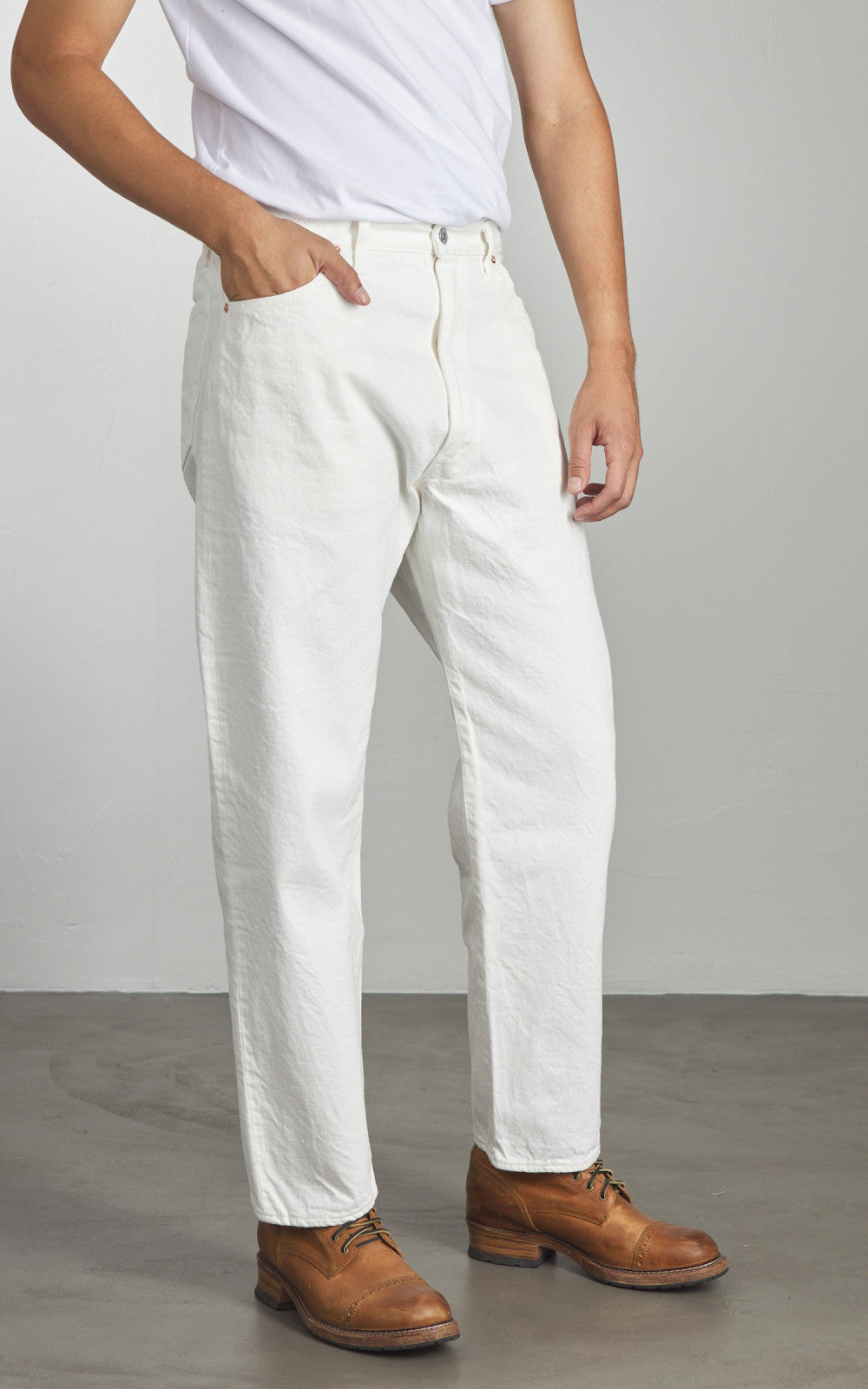Kaptain Sunshine 5P Zipper Front Denim Pants One Wash White