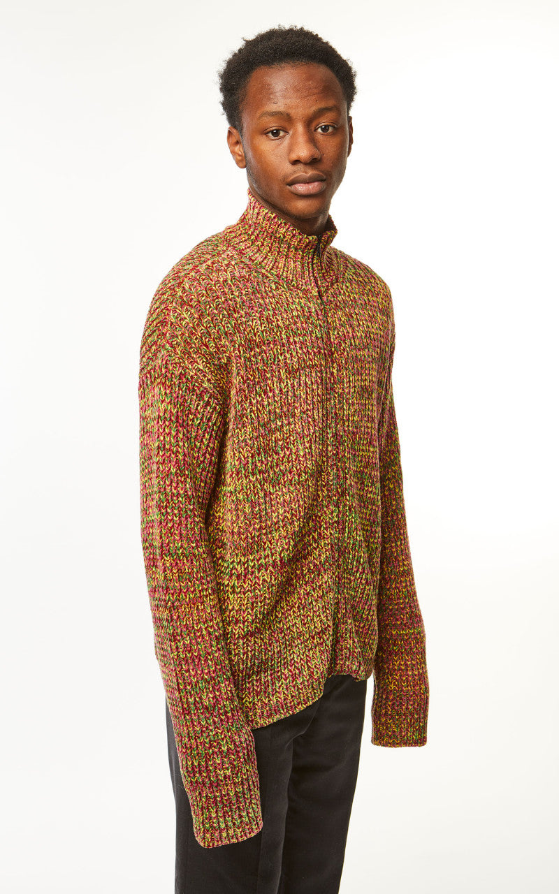 Marni Knit Cardigan Chenille Mix Color Burgundy