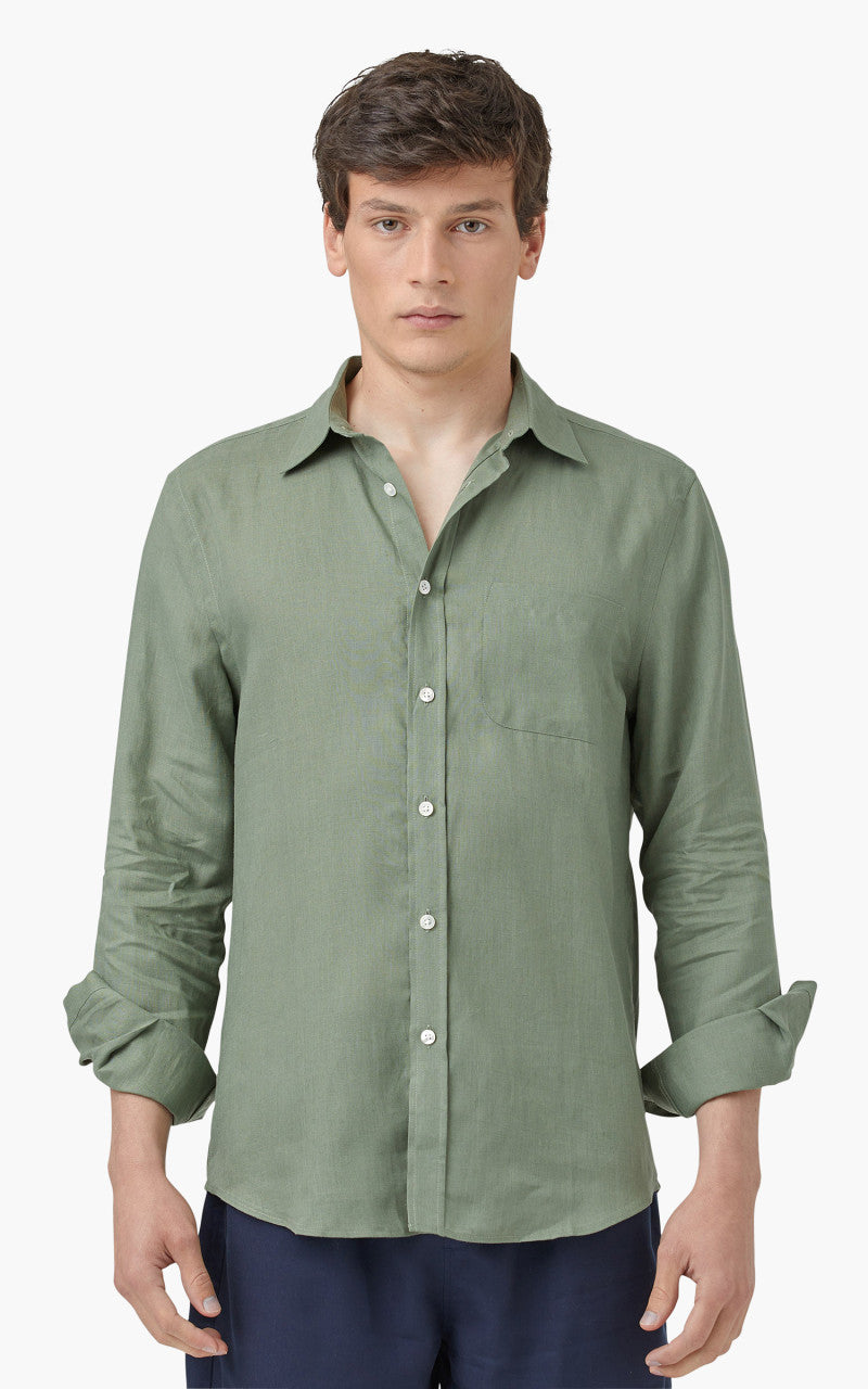 Portuguese Flannel Linen Shirt Dry Green