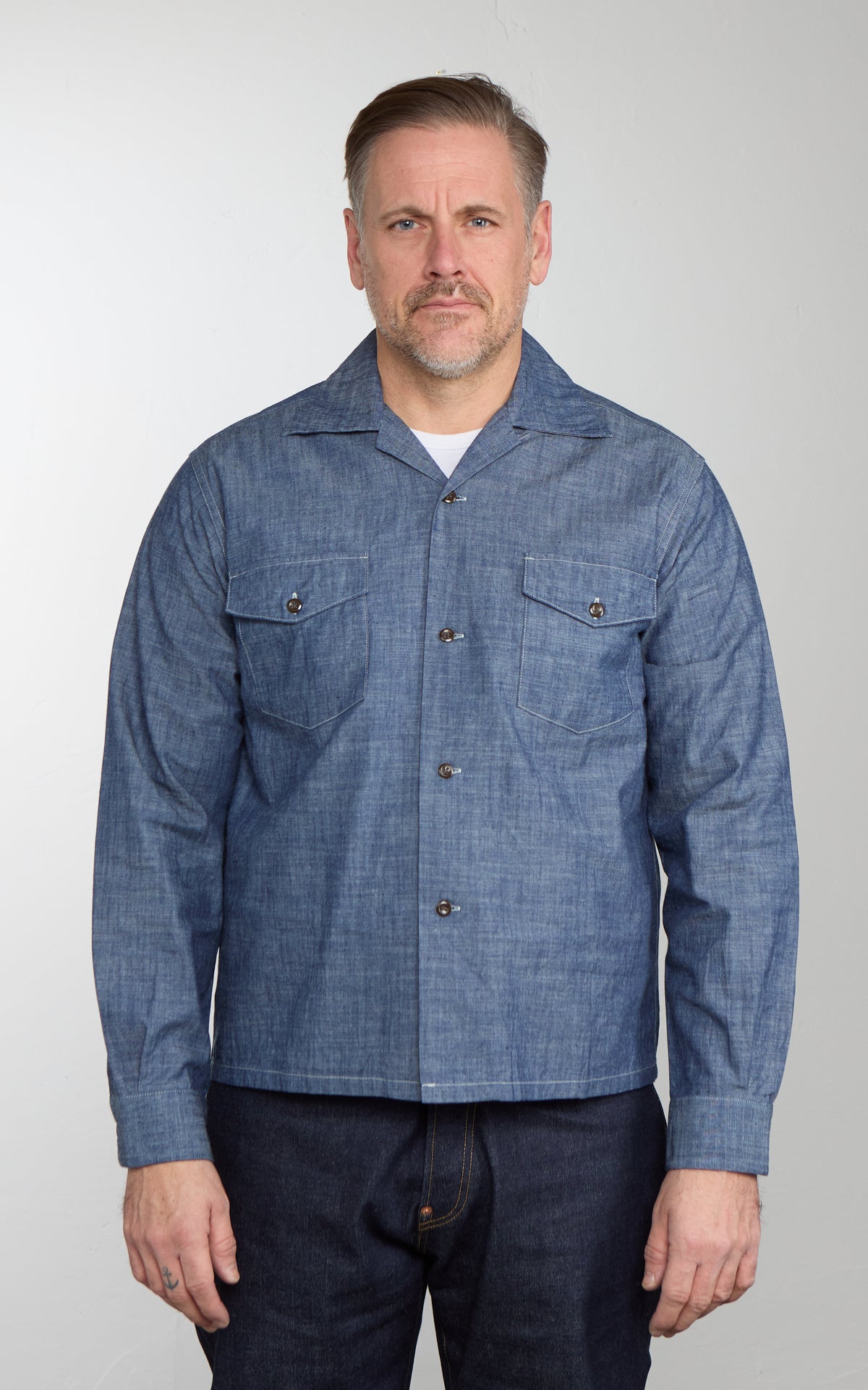 Lawford Open Shirt "Stuart" Chambray Blue