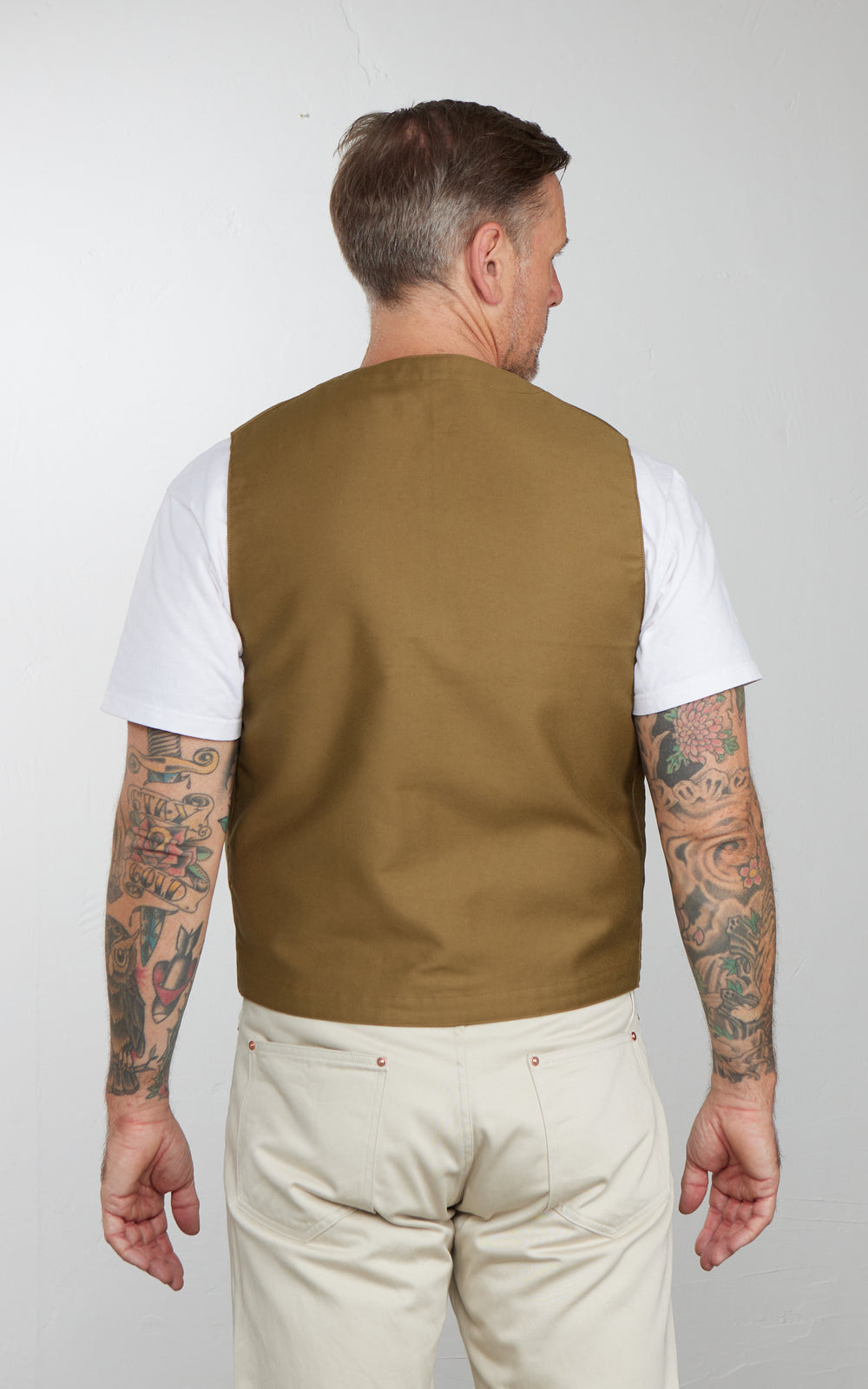Lawford Lined Military Vest Moleskin Khaki