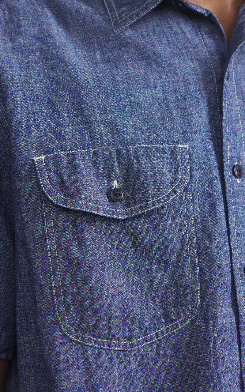 Lee 101 101 Short Sleeve Worker Shirt Rinse Chambray Blue