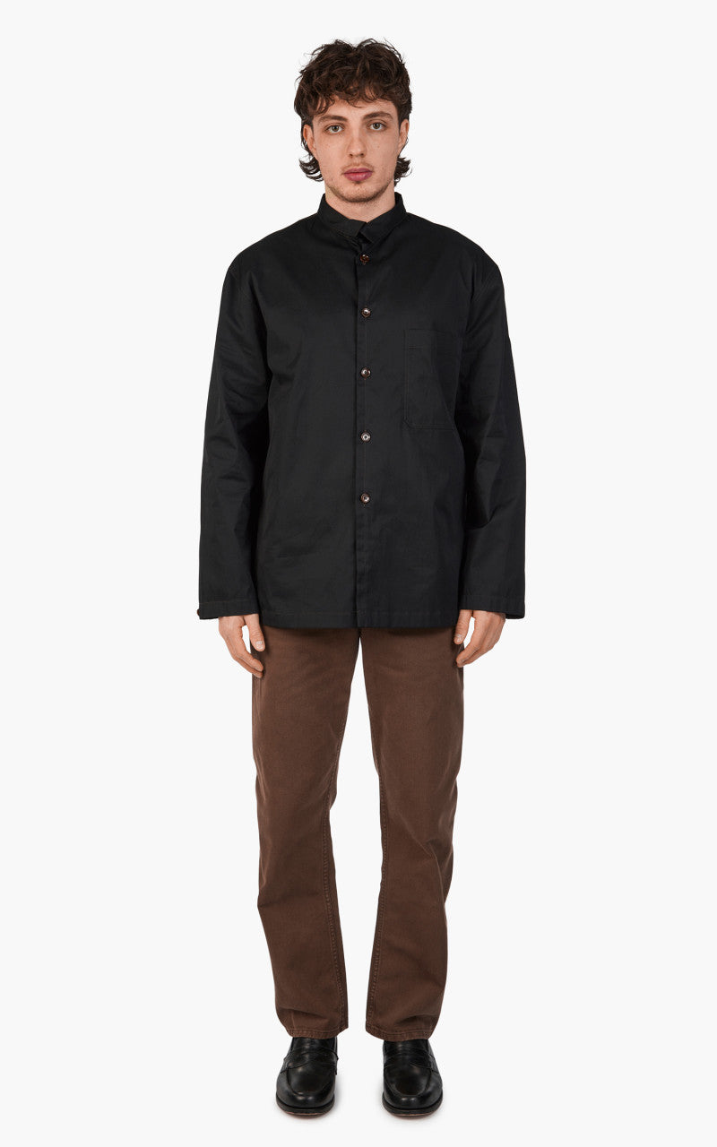 Lemaire Stand Collar Shirt Cotton Twill Black