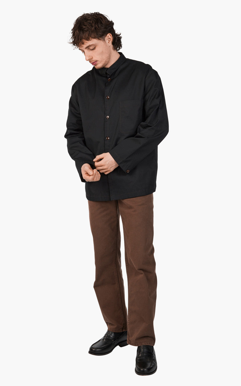 Lemaire Stand Collar Shirt Cotton Twill Black