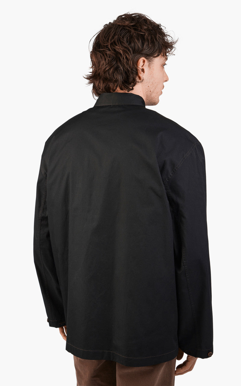 Lemaire Stand Collar Shirt Cotton Twill Black