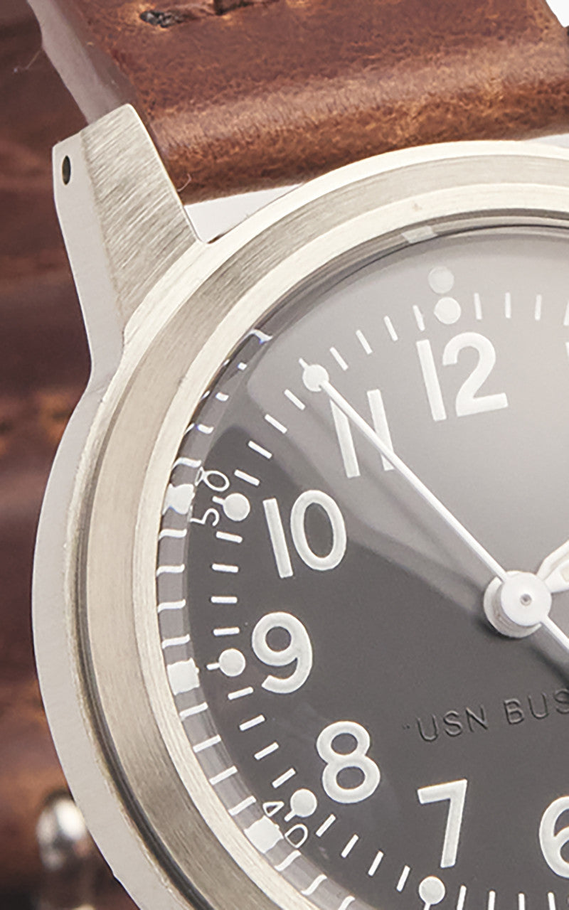 M.R.M.W. Buships Military Watch Leather Strap Black