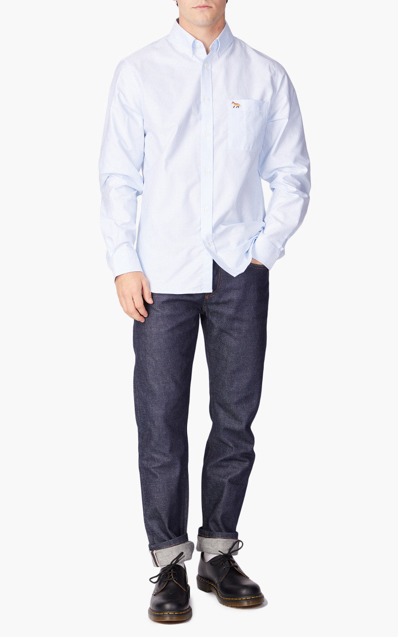 Maison Kitsuné Baby Fox Button Down Classic Shirt Light Blue Stripes
