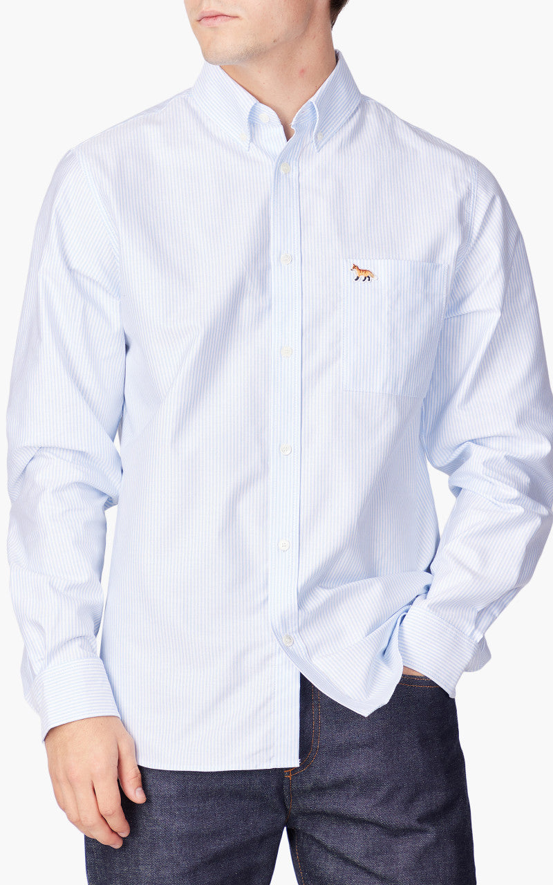 Maison Kitsuné Baby Fox Button Down Classic Shirt Light Blue Stripes