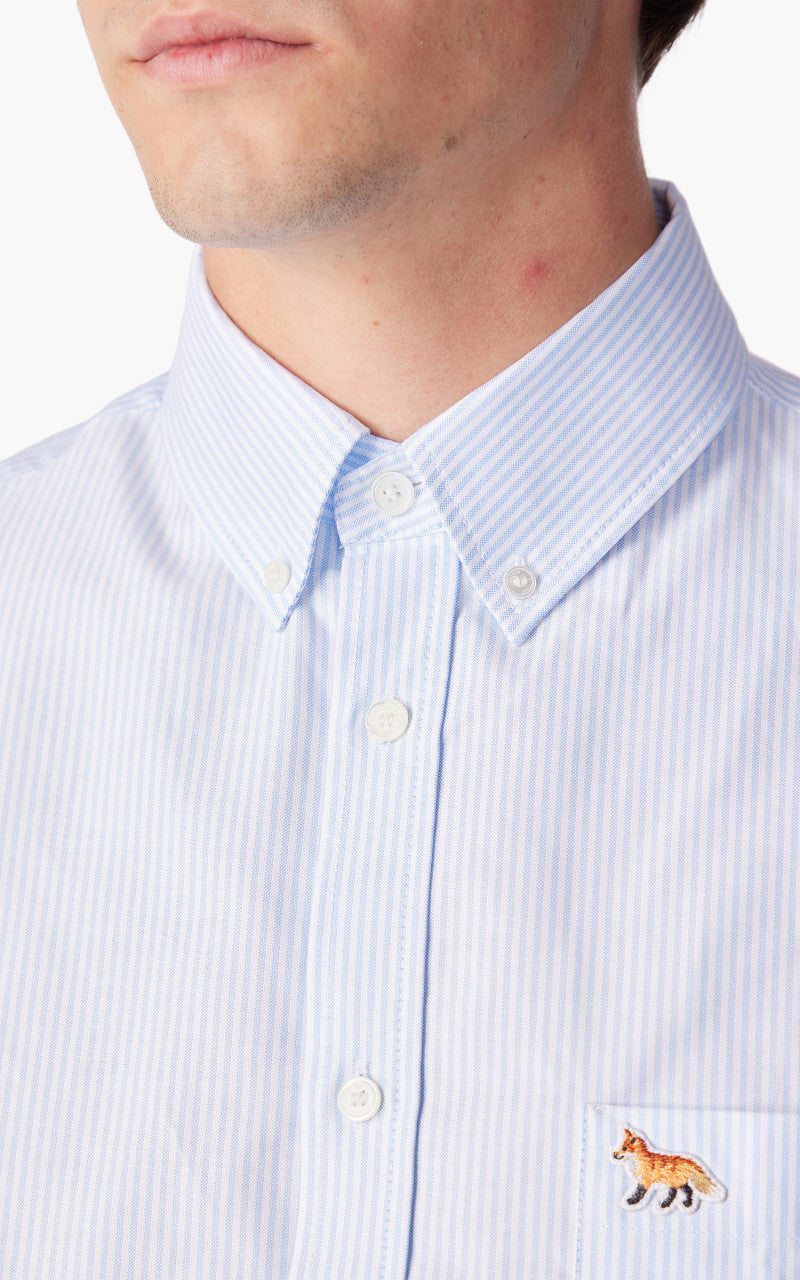 Maison Kitsuné Baby Fox Button Down Classic Shirt Light Blue Stripes