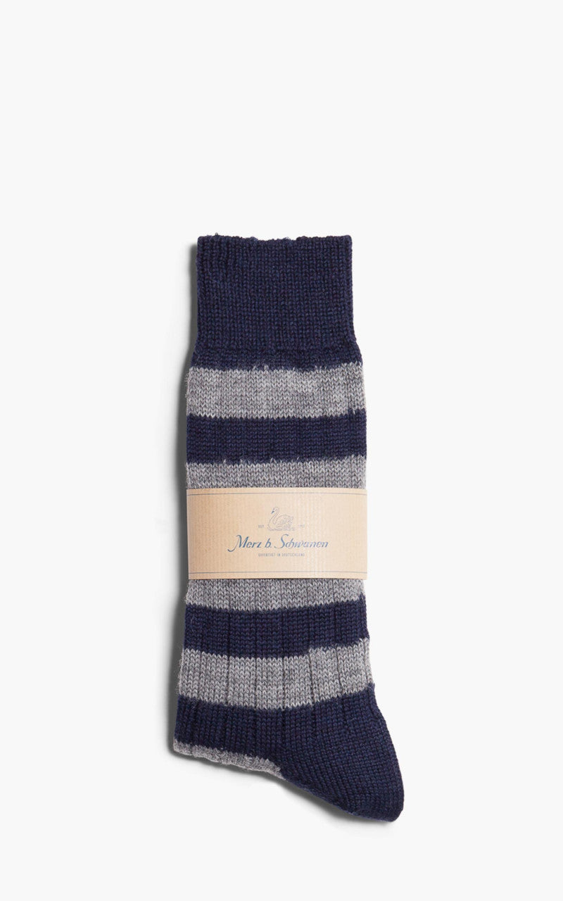 Merz b. Schwanen S76 Ringel Socks Ink/Grey Melange