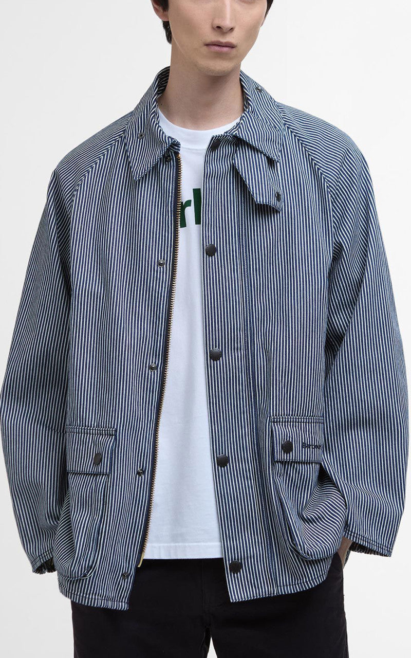 Barbour Striped Oversized Bedale Casual Jacket Indigo Stripe