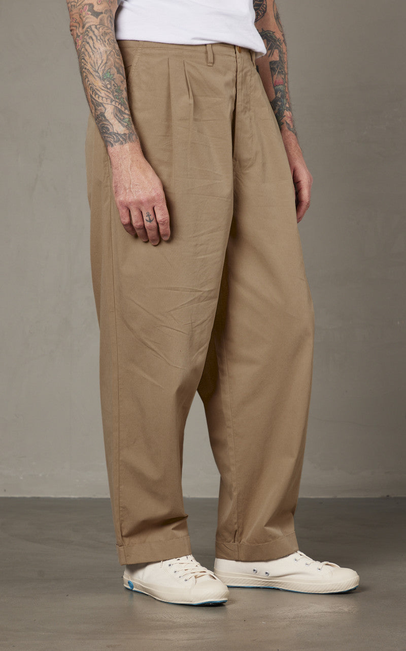 Merz b. Schwanen PANTS03 Pleated Front Pants Khaki