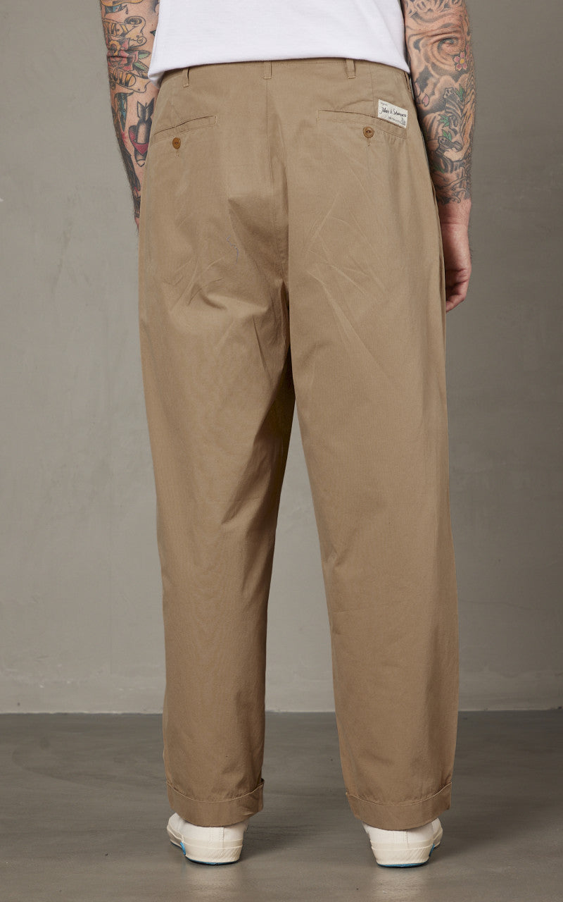Merz b. Schwanen PANTS03 Pleated Front Pants Khaki