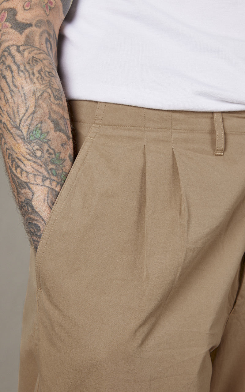 Merz b. Schwanen PANTS03 Pleated Front Pants Khaki