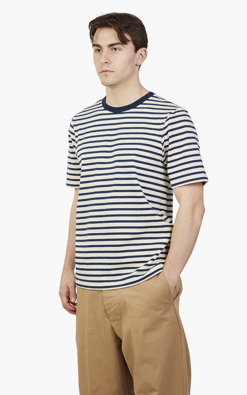 Merz b. Schwanen 2M14 Striped Crew Neck Tee Ink/Nature