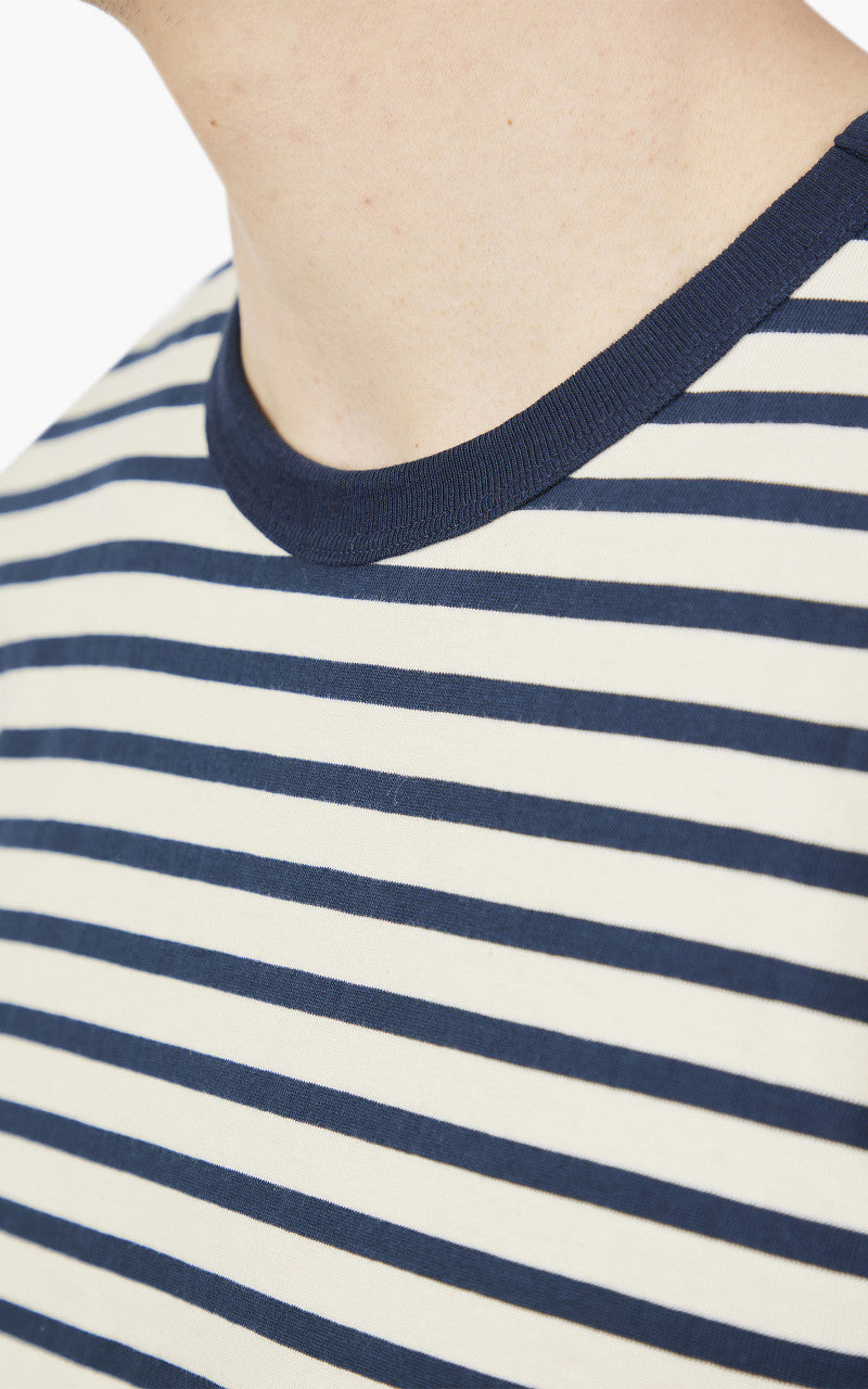 Merz b. Schwanen 2M14 Striped Crew Neck Tee Ink/Nature